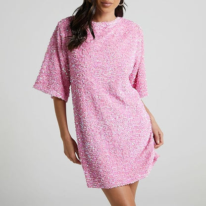 Dam Paljettklänning Klockärmar Polyester för Fest och Bröllop-2