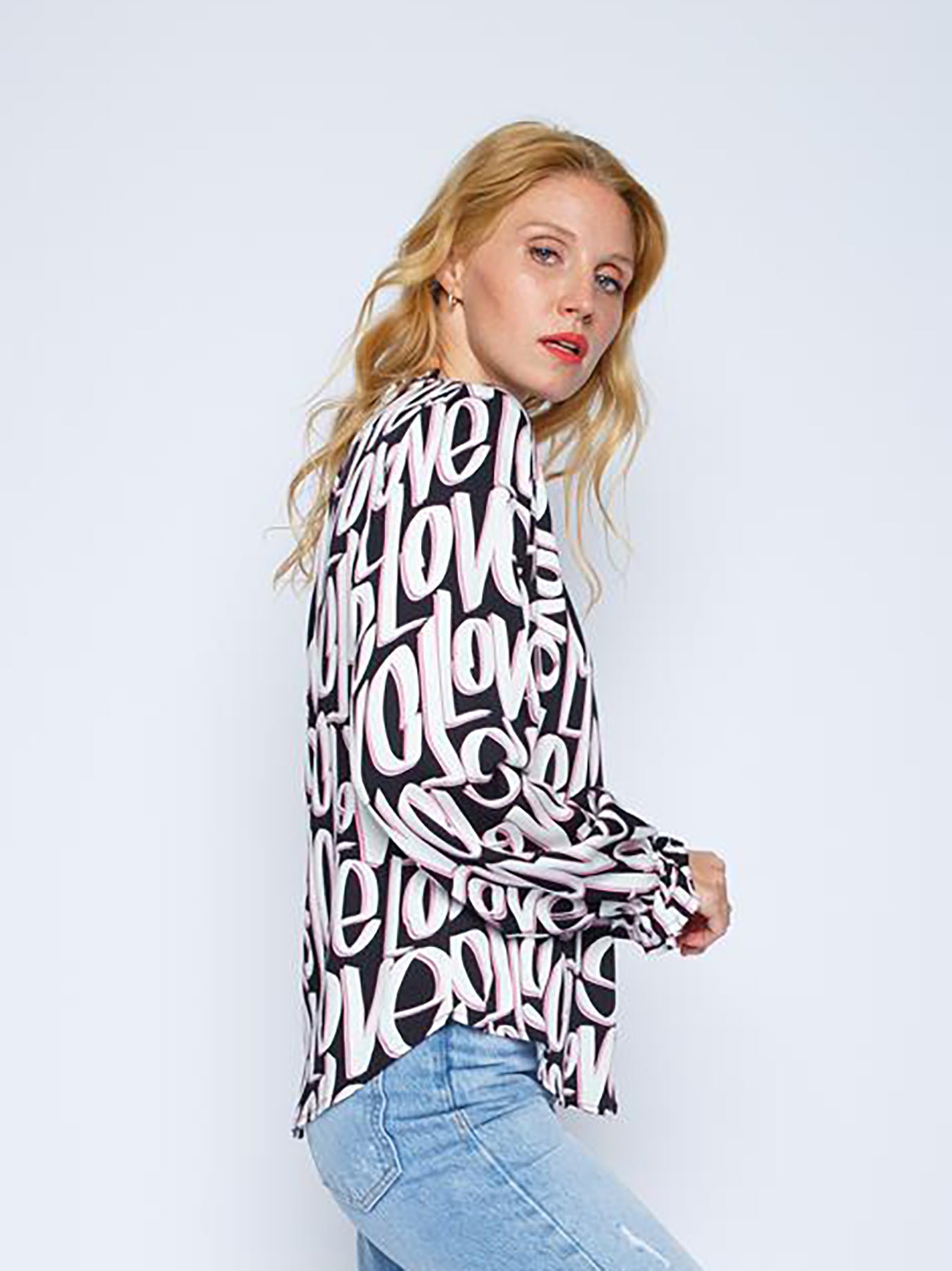 Dam Festtopp V-hals Trendig Viskos med Kärlekstryck-2