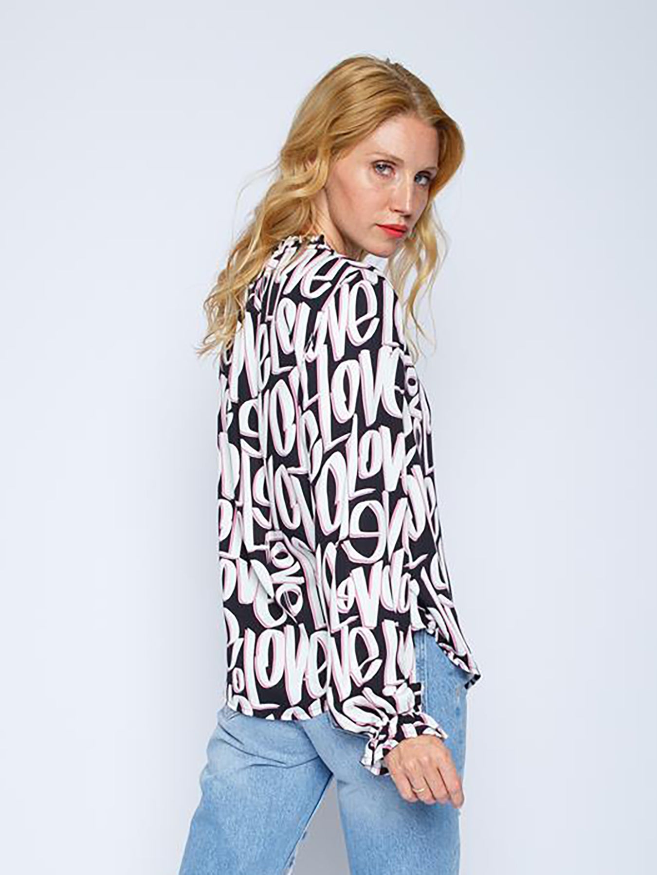 Dam Festtopp V-hals Trendig Viskos med Kärlekstryck-3