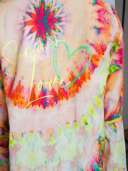 Dam Tunikablus Batiktryck Trompetärmar Viskos-4