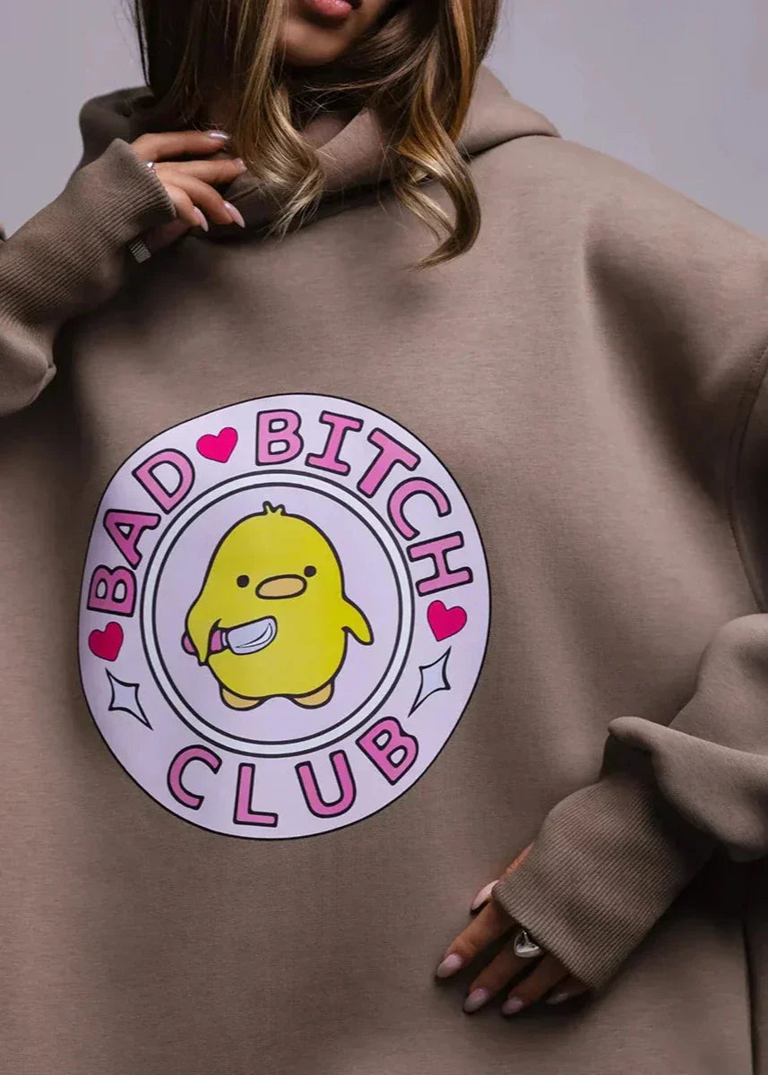Kvinnors Hoodie med Anka Tryck – Avslappnad Stil, Mjuk och Andningsbar Blandning, Rymlig Huva och Känguruficka 5