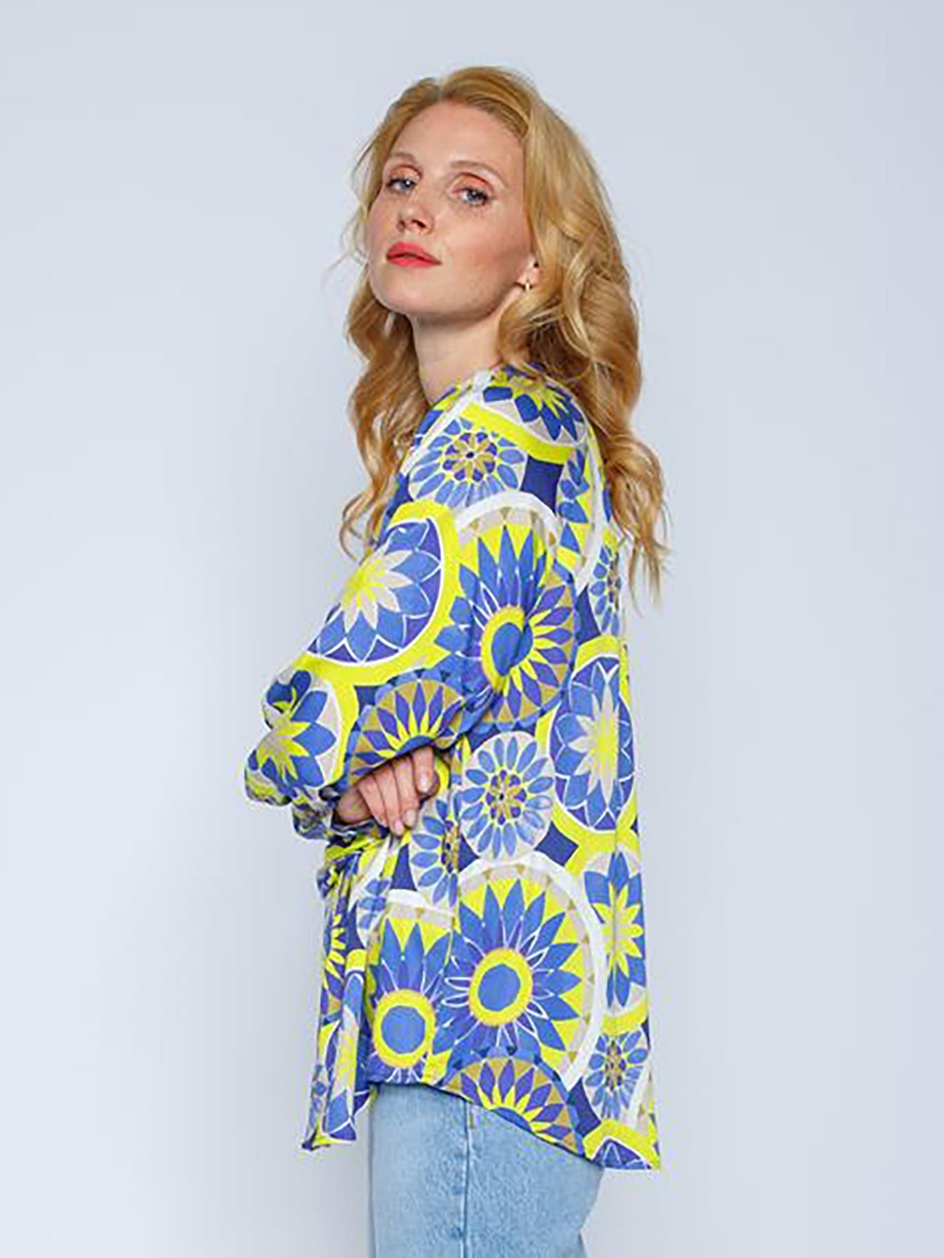 Blus Dam Avslappnad Viskos Mandala Mönster med Elegant Ärmar-3