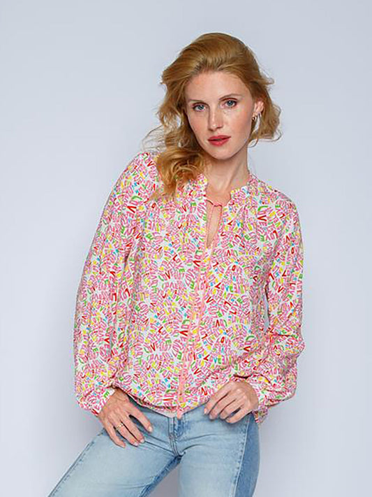 Blus Dam Viskos med Kärlekstryck Långa Ärmar Avslappnad Passform-1