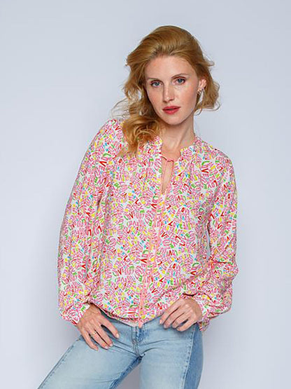 Variant image for Blus Dam Viskos med Kärlekstryck Långa Ärmar Avslappnad Passform-1