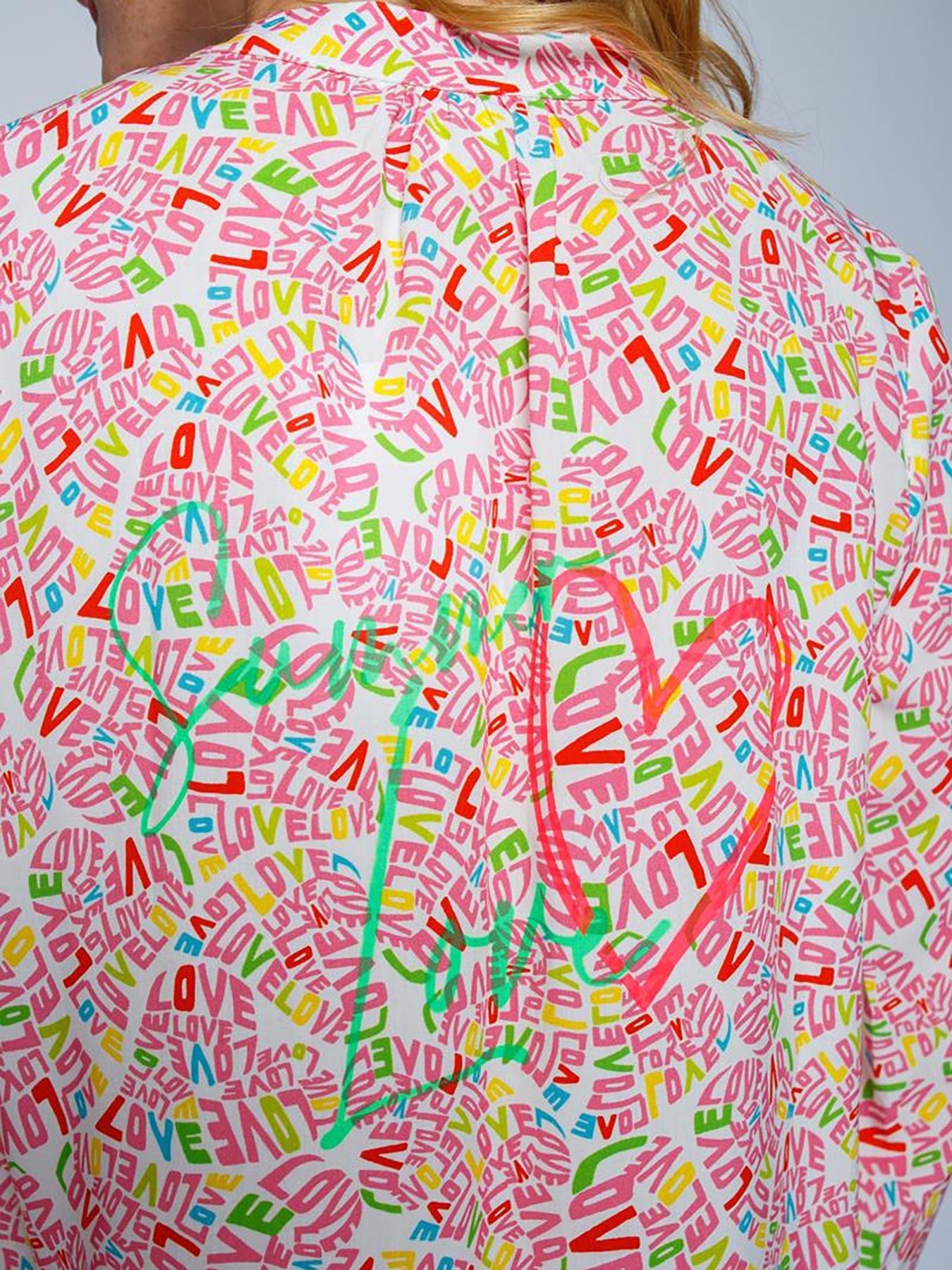 Blus Dam Viskos med Kärlekstryck Långa Ärmar Avslappnad Passform-4