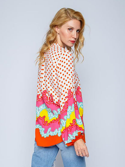 Dam Blus med Vågor och Prickar Mjuk Polyester-2