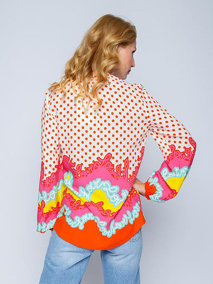 Dam Blus med Vågor och Prickar Mjuk Polyester-3