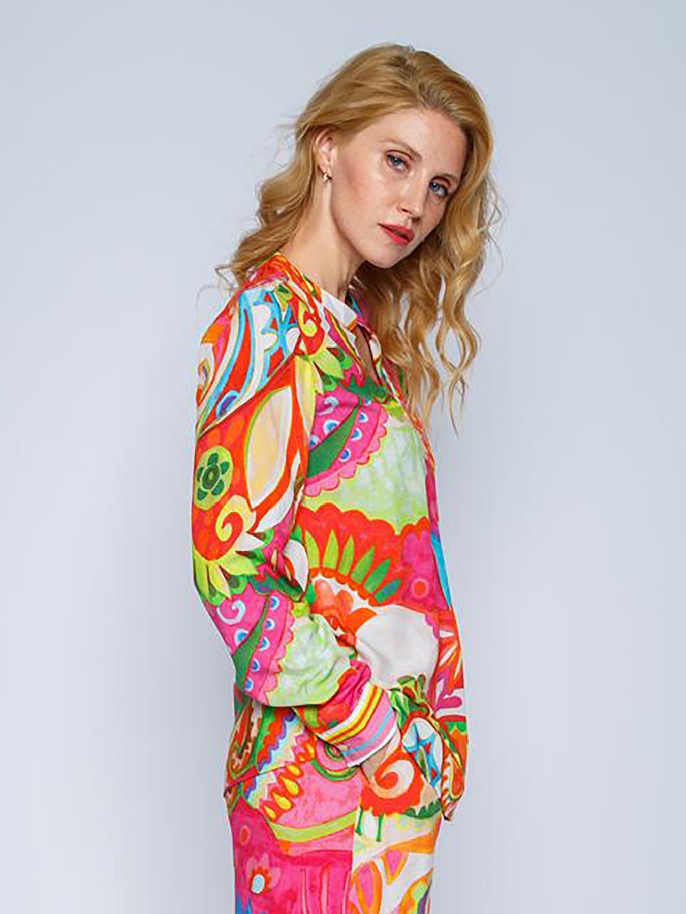 Dam Blus Paisley Mönster Avslappnad Viskos-2