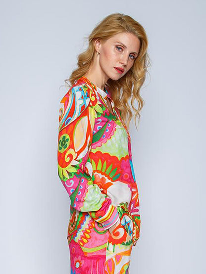 Dam Blus Paisley Mönster Avslappnad Viskos-2