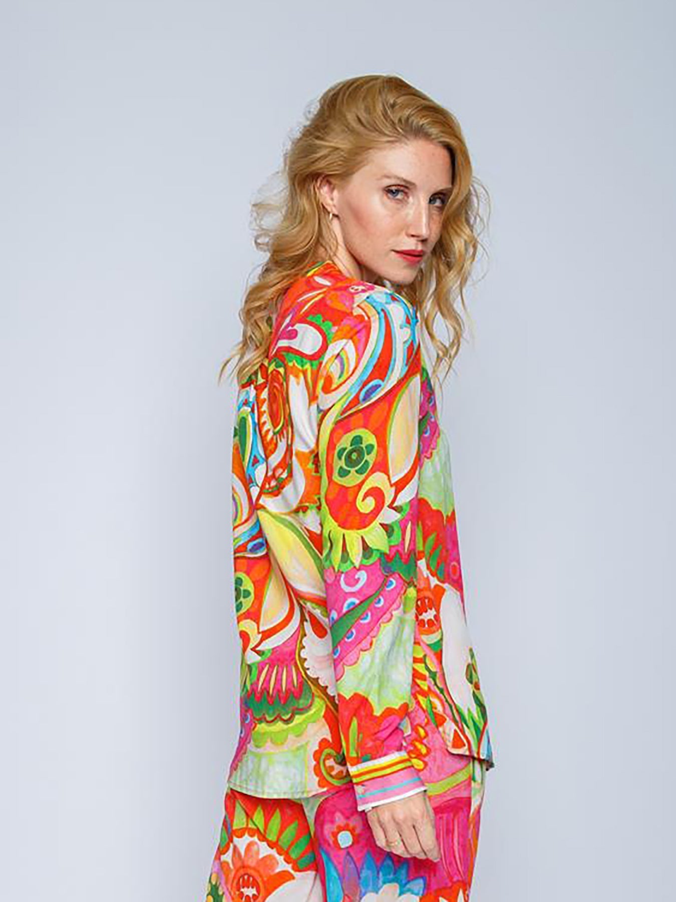 Dam Blus Paisley Mönster Avslappnad Viskos-3