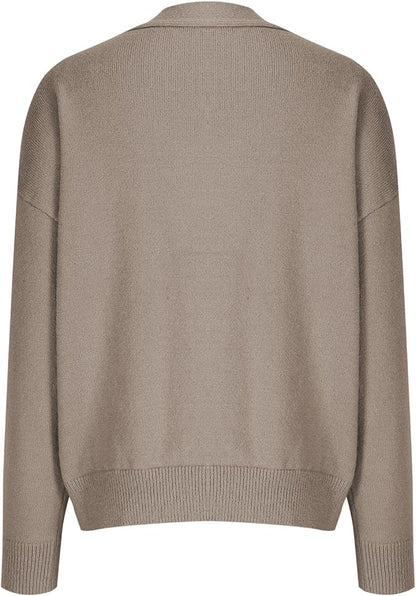 Dam Stickad V-hals Tröja i Ull för Kalla Dagar-5