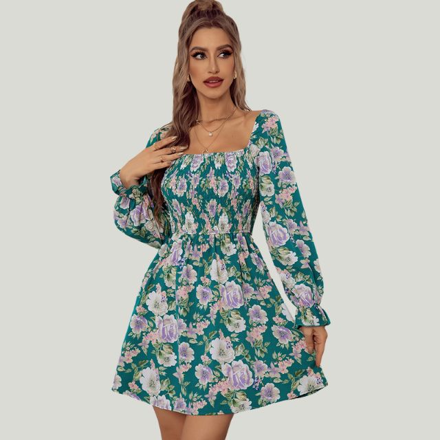 Variant image for Fina Dam Klänningar Blommönster Vinkelhalsring 100% Polyester Långa Ärmar-16