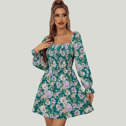 Variant image for Fina Dam Klänningar Blommönster Vinkelhalsring 100% Polyester Långa Ärmar-16