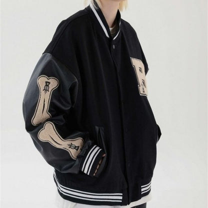 Herr Bomberjacka Varsity Streetwear med Broderade Lappar i Polyester-5