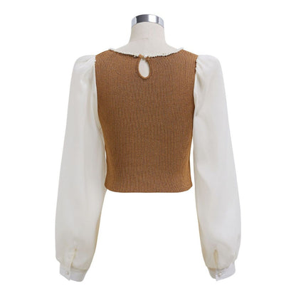 Dam Topp Fyrkantig Hals Puffärmar Polyester-5