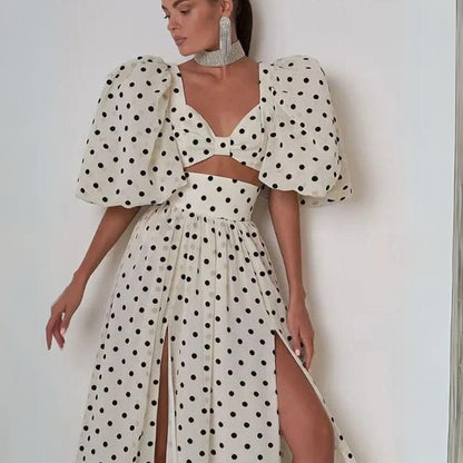 Variant image for Dam Tvådelad Set Puffärmar Maxikjol Polyester Sommarkläder-6