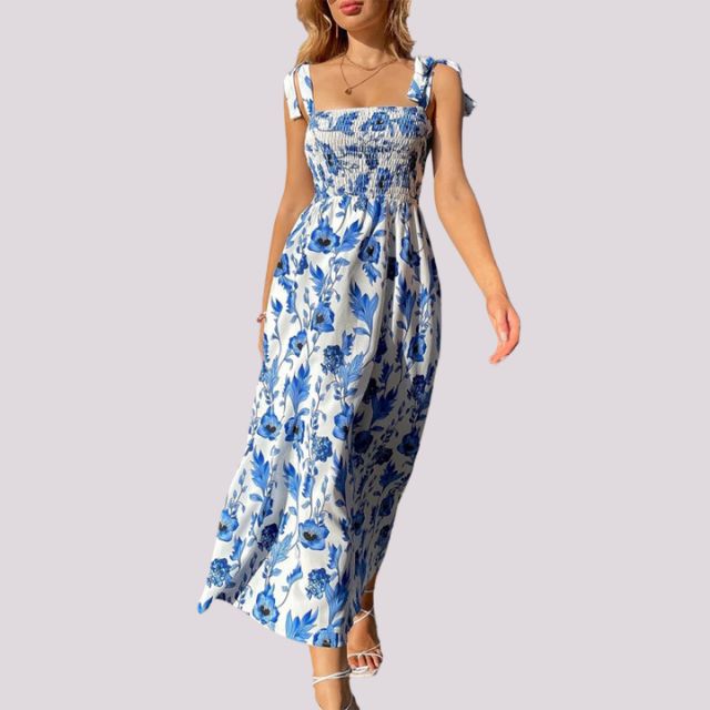 Maxiklänning Dam med Slingor och Korptopp i Polyester-4