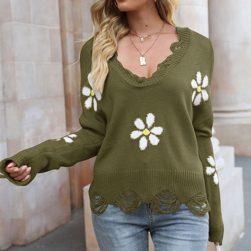 Dam Tröja Broderad Vågig Nederkant 100% Akryl-1