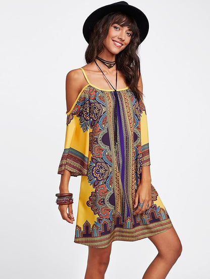 Dam Sommarklänning Boho Axelbar Polyester-3