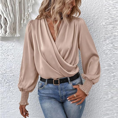 Variant image for Dam Blus V-ringning Ballongärmar Polyester-15