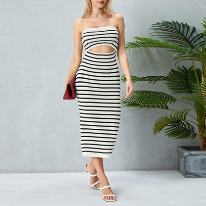 Dam Axel-fri Klänning Medellång Kjol Stretchigt Tyg för Fest och Bröllop-3