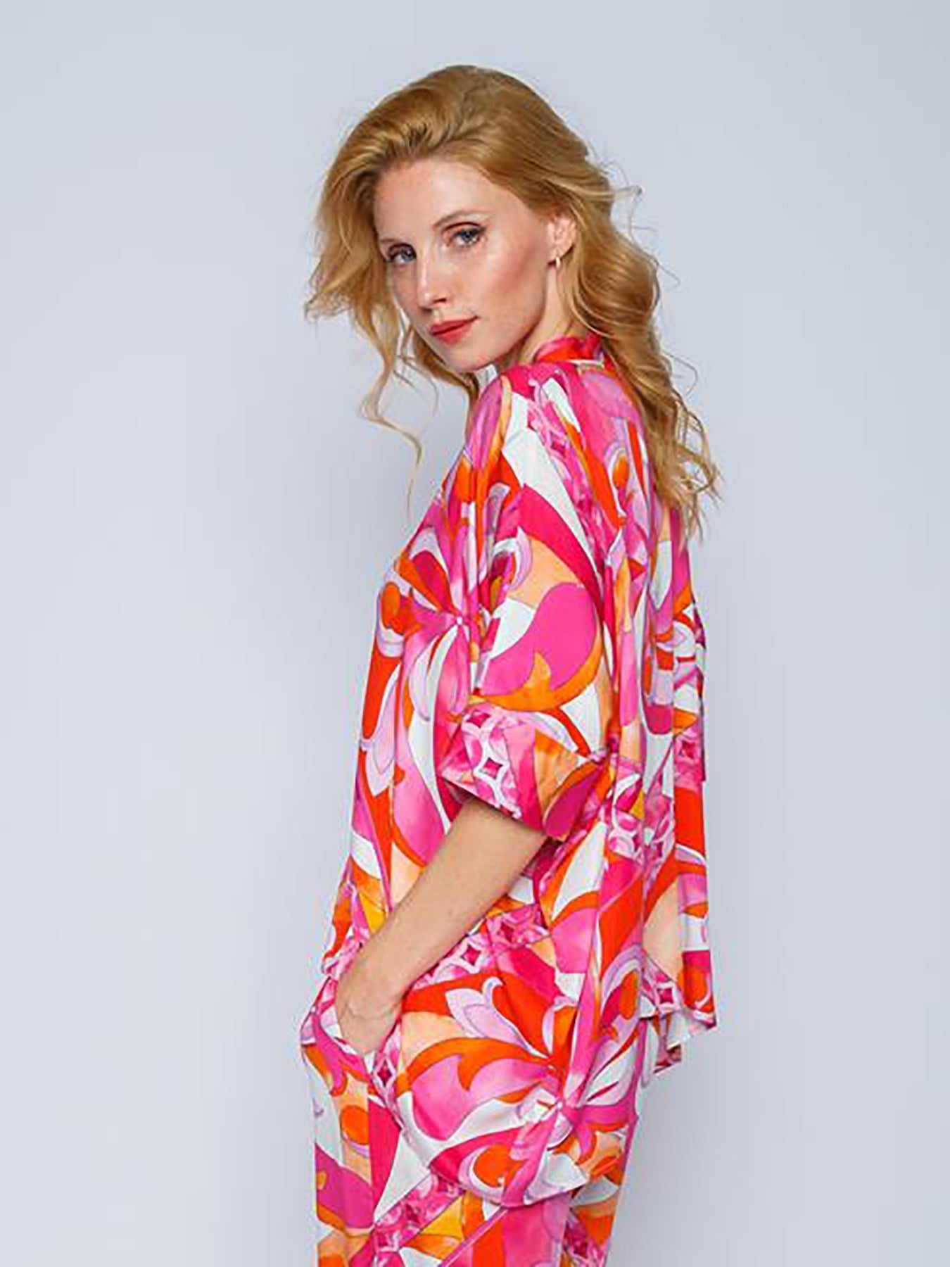 Dam Blus Modern Tygtryck Viskos-3