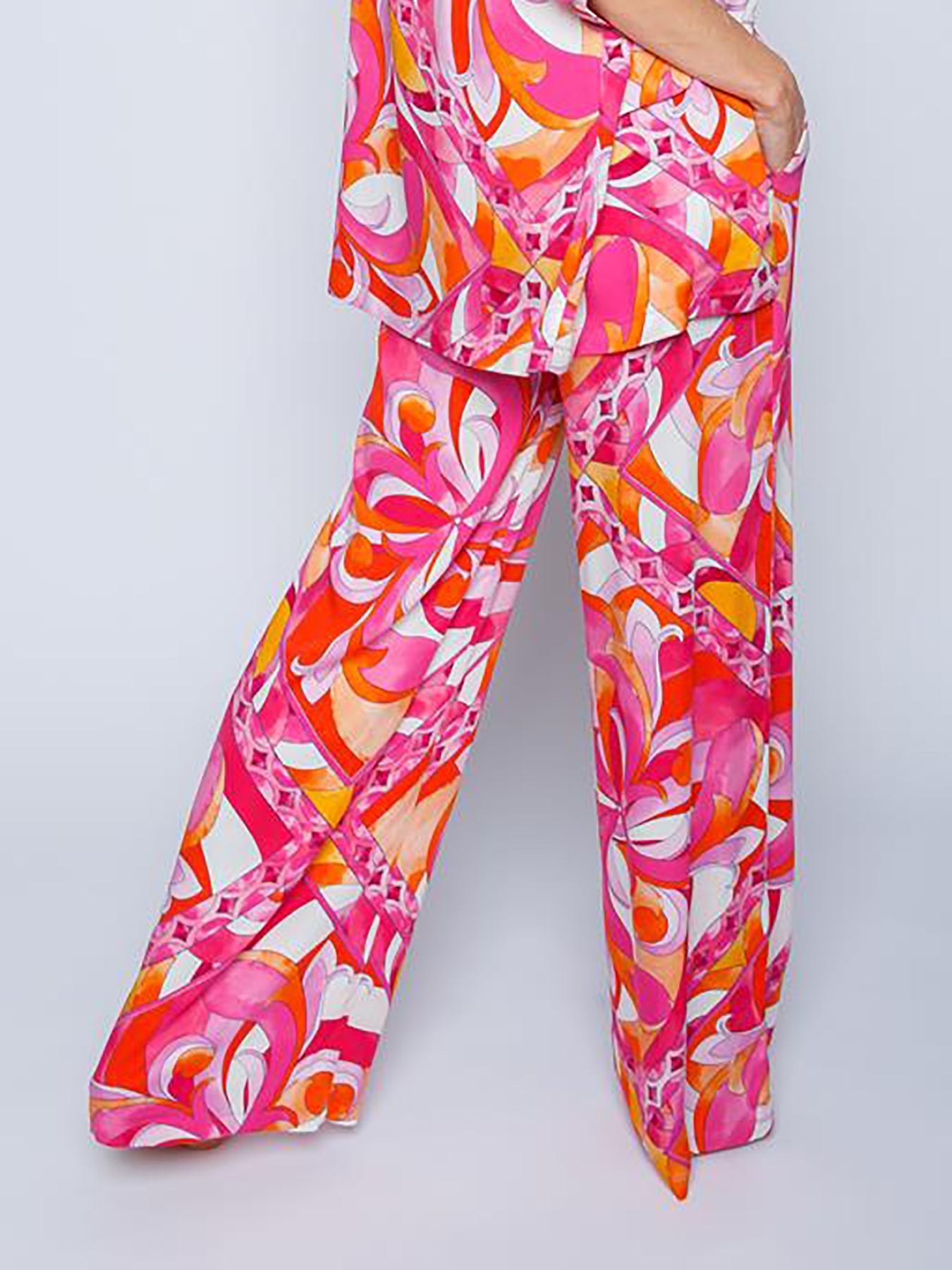 Snygga Byxor Dam med Elastisk Midja och Stort Tygtryck i Viskos – Avslappnad Passform med Breda Benfickor 3