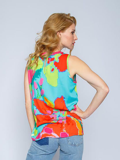 Dam Blommig Top Ärmlös Satin-3