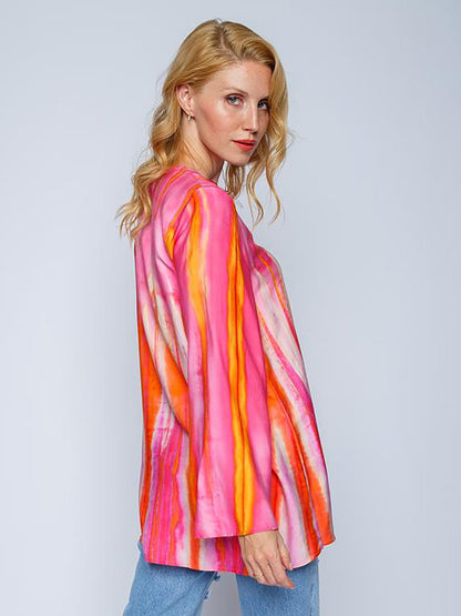 Dam Blus Batiktryck V-hals Viskos-Satin-3