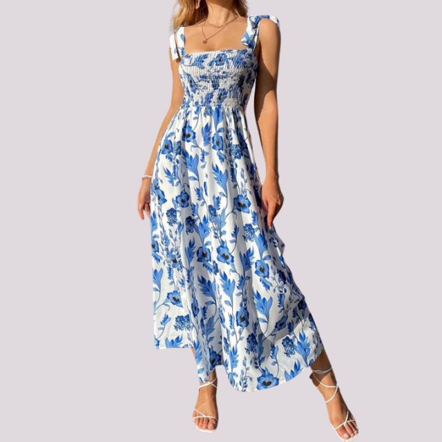 Maxiklänning Dam med Slingor och Korptopp i Polyester-3