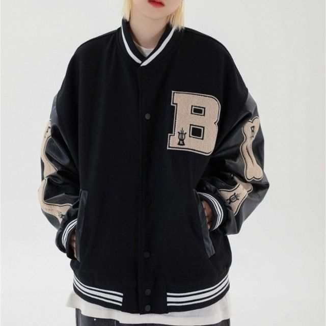 Herr Bomberjacka Varsity Streetwear med Broderade Lappar i Polyester-3