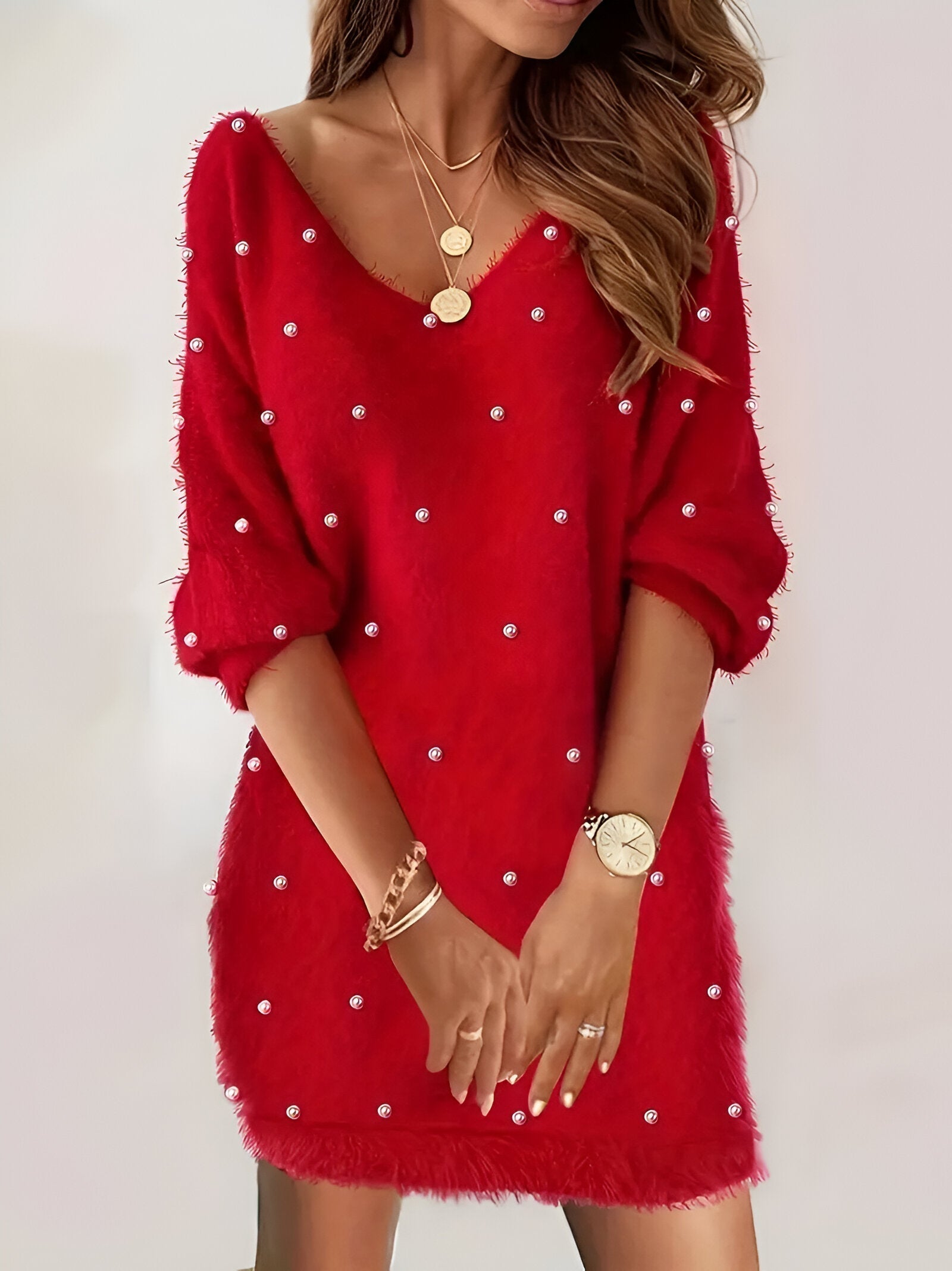 Damklänning Blus V-halslinje Lätt Material Elegant-1