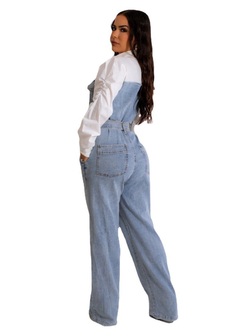 Dam Jumpsuit Avslappnad Denim Plusstorlek-2
