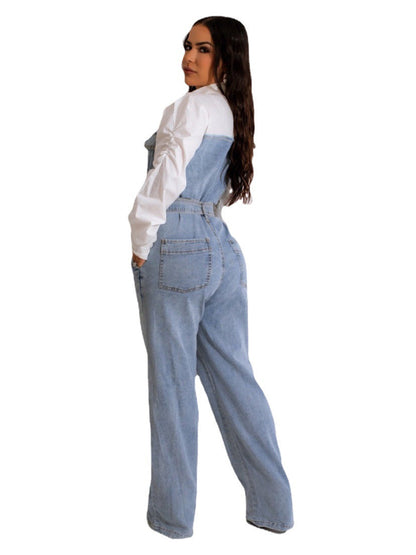 Dam Jumpsuit Avslappnad Denim Plusstorlek-2