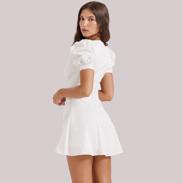 Dam Miniklänning U-krage Knappar Bomull-4