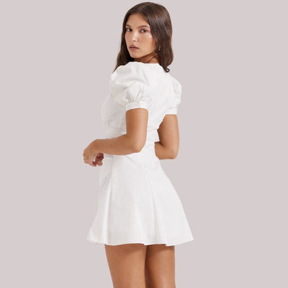 Dam Miniklänning U-krage Knappar Bomull-4