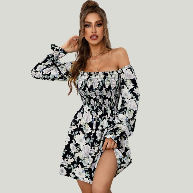 Variant image for Fina Dam Klänningar Blommönster Vinkelhalsring 100% Polyester Långa Ärmar-6