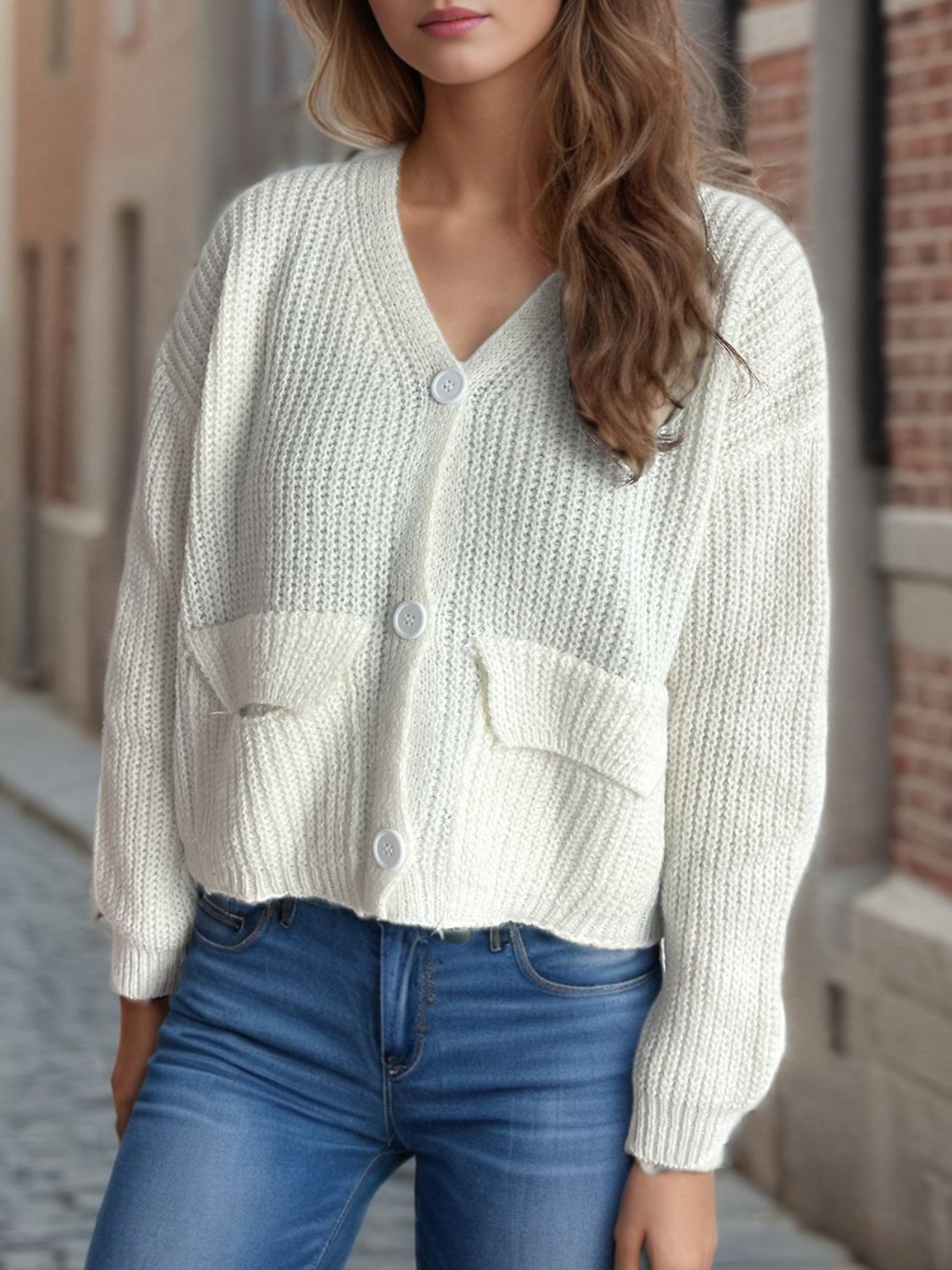 Kvinnors Kardigan Klassisk Design Stickad Material-3