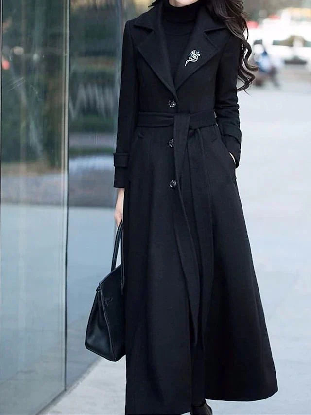 Lång Vinterrock Dam Elegant Polyester Ull-4