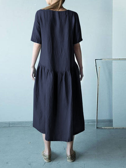 Kvinnors Midi Klänning Rund Hals Bomull 100%-6