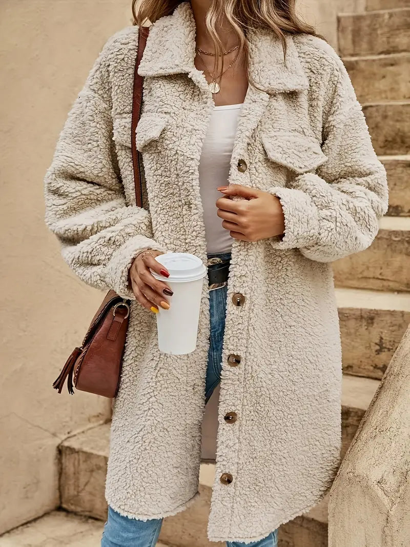 Damenjacke Fleece Lang Lässiger Stil für Herbst und Winter 2
