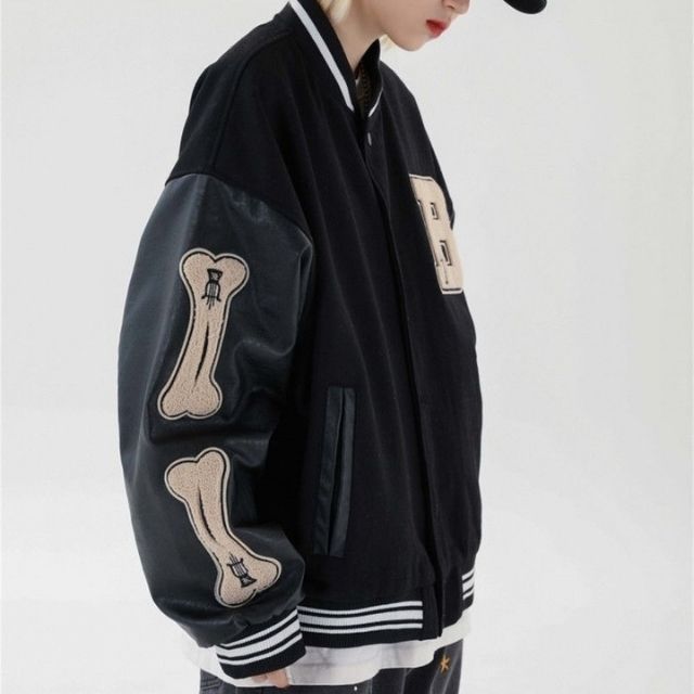Herr Bomberjacka Varsity Streetwear med Broderade Lappar i Polyester-4