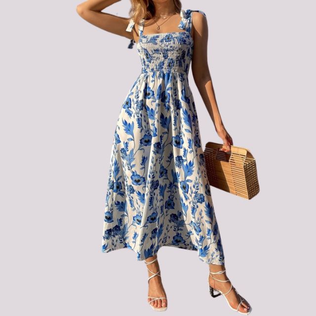 Maxiklänning Dam med Slingor och Korptopp i Polyester-2