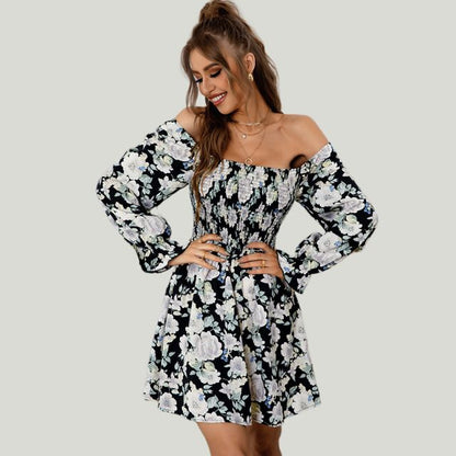 Fina Dam Klänningar Blommönster Vinkelhalsring 100% Polyester Långa Ärmar-5