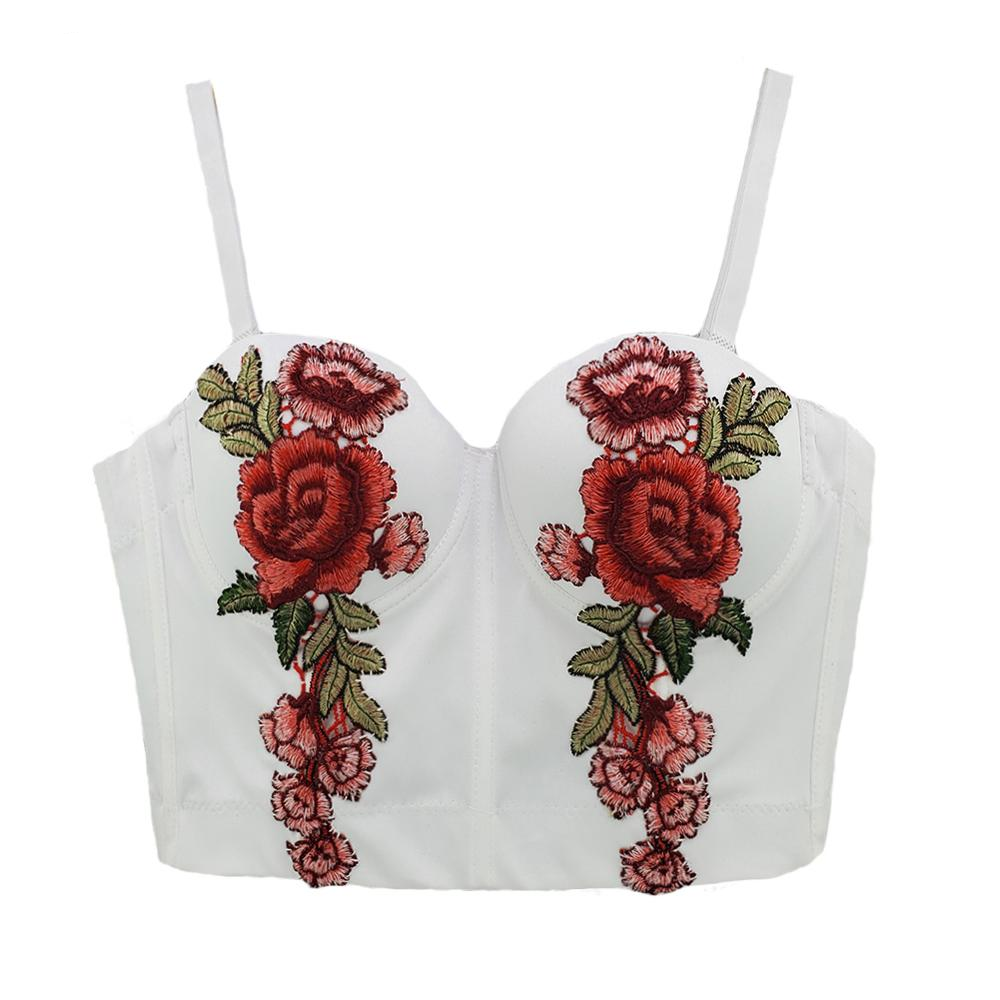 Kvinnors Crop Top Spaghetti Band Broderade Rosor Polyester Spandex-5