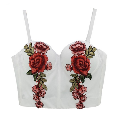 Kvinnors Crop Top Spaghetti Band Broderade Rosor Polyester Spandex-5