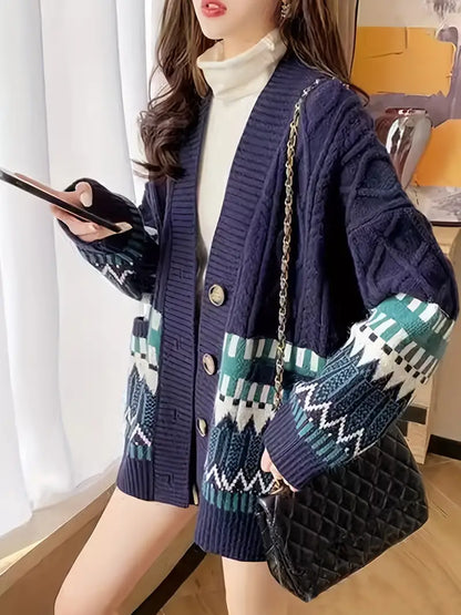 Variant image for Damjacka Geometrisk Design Knappstängning Andningsbart Material-1