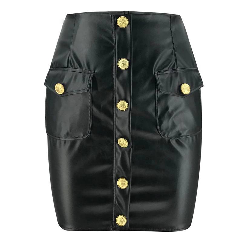 Kvinnors Minikjol Penna Syntetiskt Läder Med Knappfickor-1