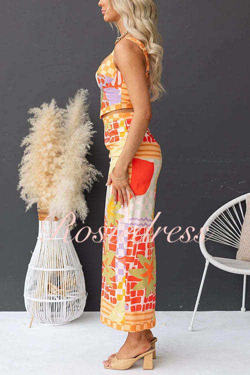 Dam Cami Top och Bodycon Maxi Kjol Set i Bomull och Polyester för Sommarkläder-5