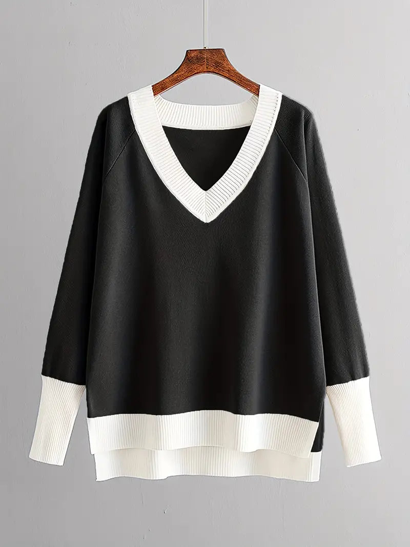 Dam Set med Långärmad Tröja och Byxor V-ringning Mjuk Polyester-4